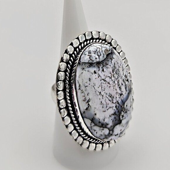 Dendrite Opal Ring Size 8 - Oversized Ring - Dendrite Opal Statement Ring - Picture 1 of 5